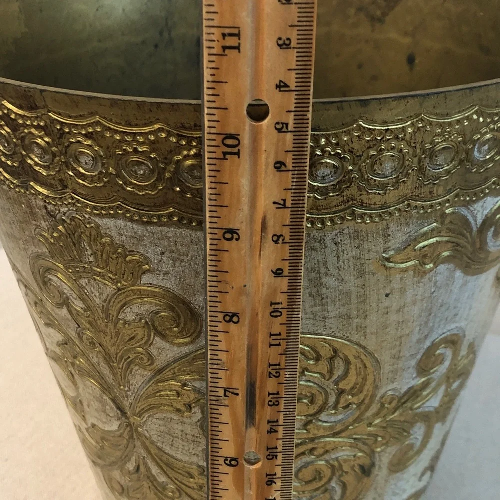Vintage Florentine Plastic Resin Waste Basket gold Trash Can Made in Italy